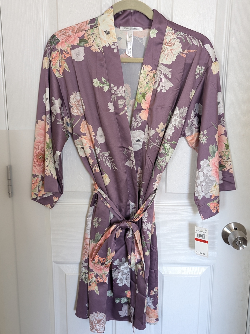 NWT Flora Nikrooz Floral Satin Robe in Purple / Mauve | Size XS/S